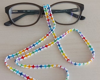 Rainbow Beaded Eyeglass Chain: Boho Sunglasses Lanyard, Colorful Glasses Accessory Festival Jewelry