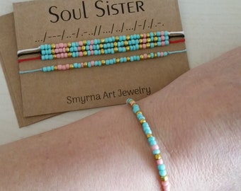 Soul sister Morse code bracelet, Morse code bracelet, Personalized bracelet, Custom Morse code bracelet, Best friend gift, message bracelet