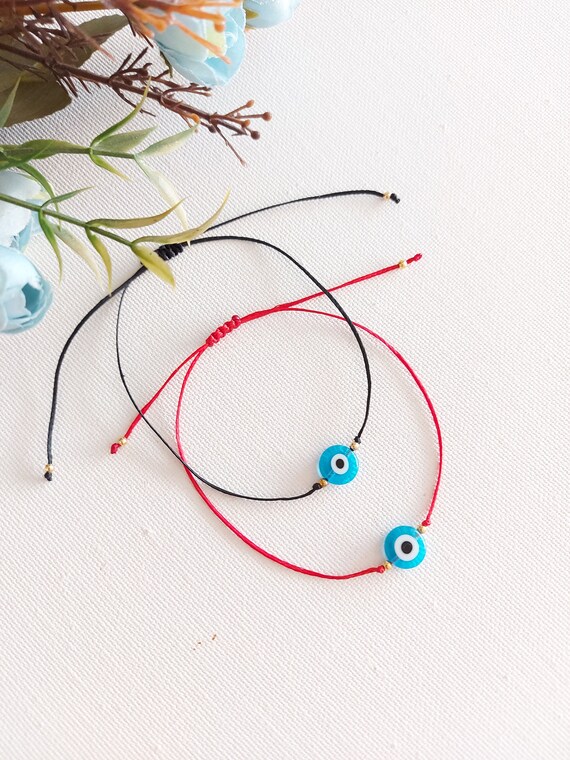 Red Bracelet Evil Eye Bracelet Black String Bracelet Charm Etsy Canada