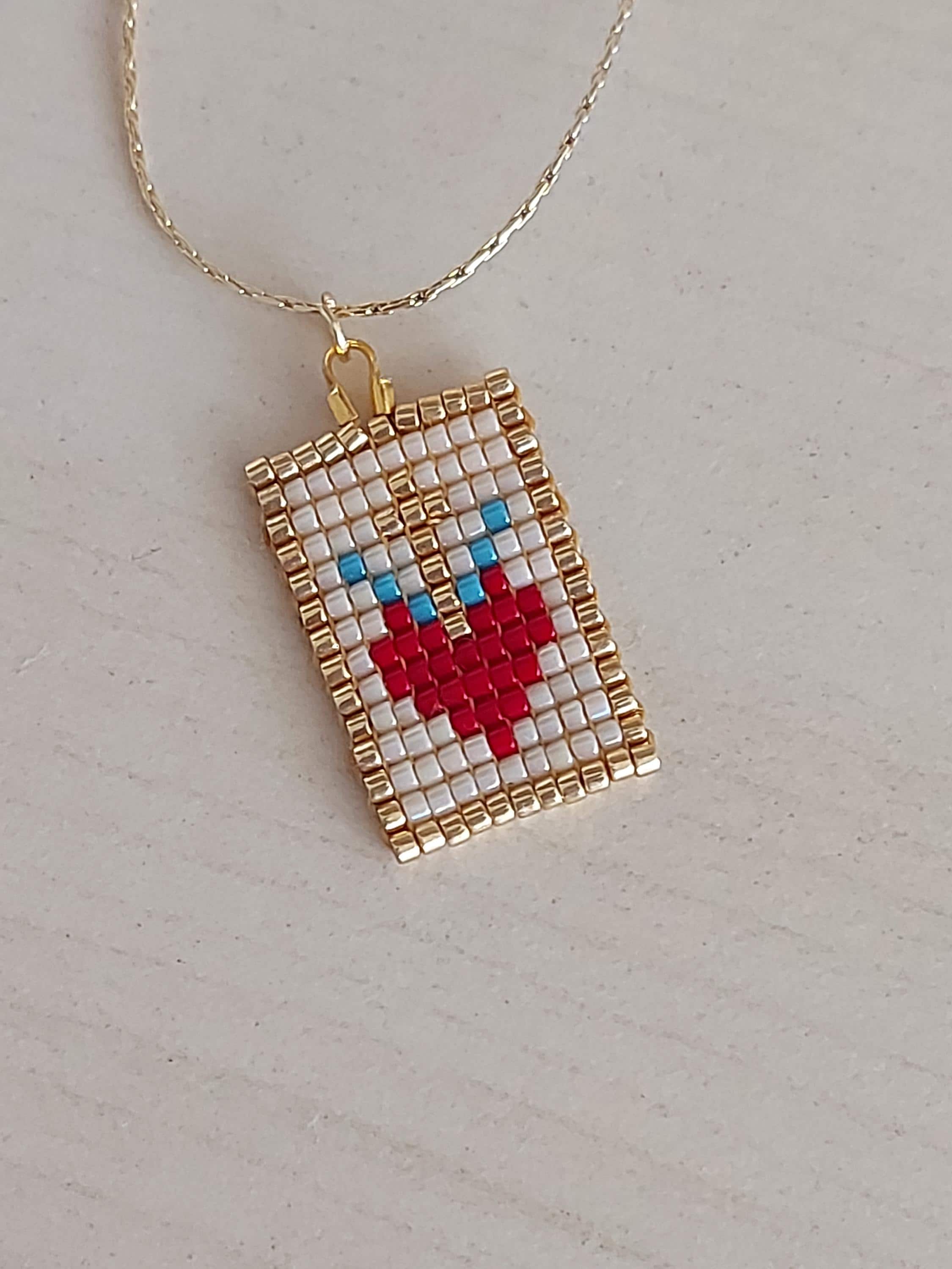 Handmade Miyuki Beaded Cross Necklace, Heart Jewelry, Birthday
