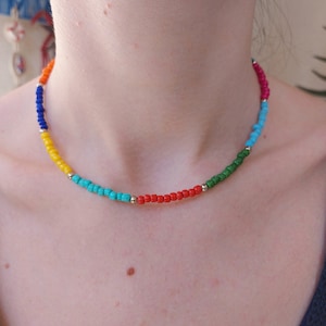 Multi color seed bead necklace, beaded necklace, summer beaded necklace, surfer necklace, seed bead necklace, gift for girl, gift for women