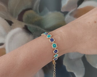 Pulsera Miyuki, pulsera de mal de ojo, joyería de Peyote, pulsera Charm, regalo de protección, pulsera con cuentas, regalo para mujer, pulsera de buena suerte,