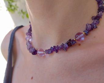 Amethyst necklace, gemstone necklace, purple necklace, amethyst stone jewelry, gift for her, special day gift, beaded necklace,