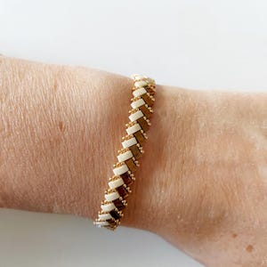 Handwoven Half Tila Bracelet, Two Tone Color Miyuki Tila Jewelry, Fall Style Jewelry, Gift For Her, Dainty Bracelet, Herringbone Bracelet