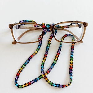 Rainbow Beaded Glasses Chain: Boho Pride Sunglasses Necklace, Eyeglasses Lanyard, Colorful Glasses Holder