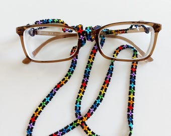 Rainbow Beaded Glasses Chain: Boho Pride Sunglasses Necklace