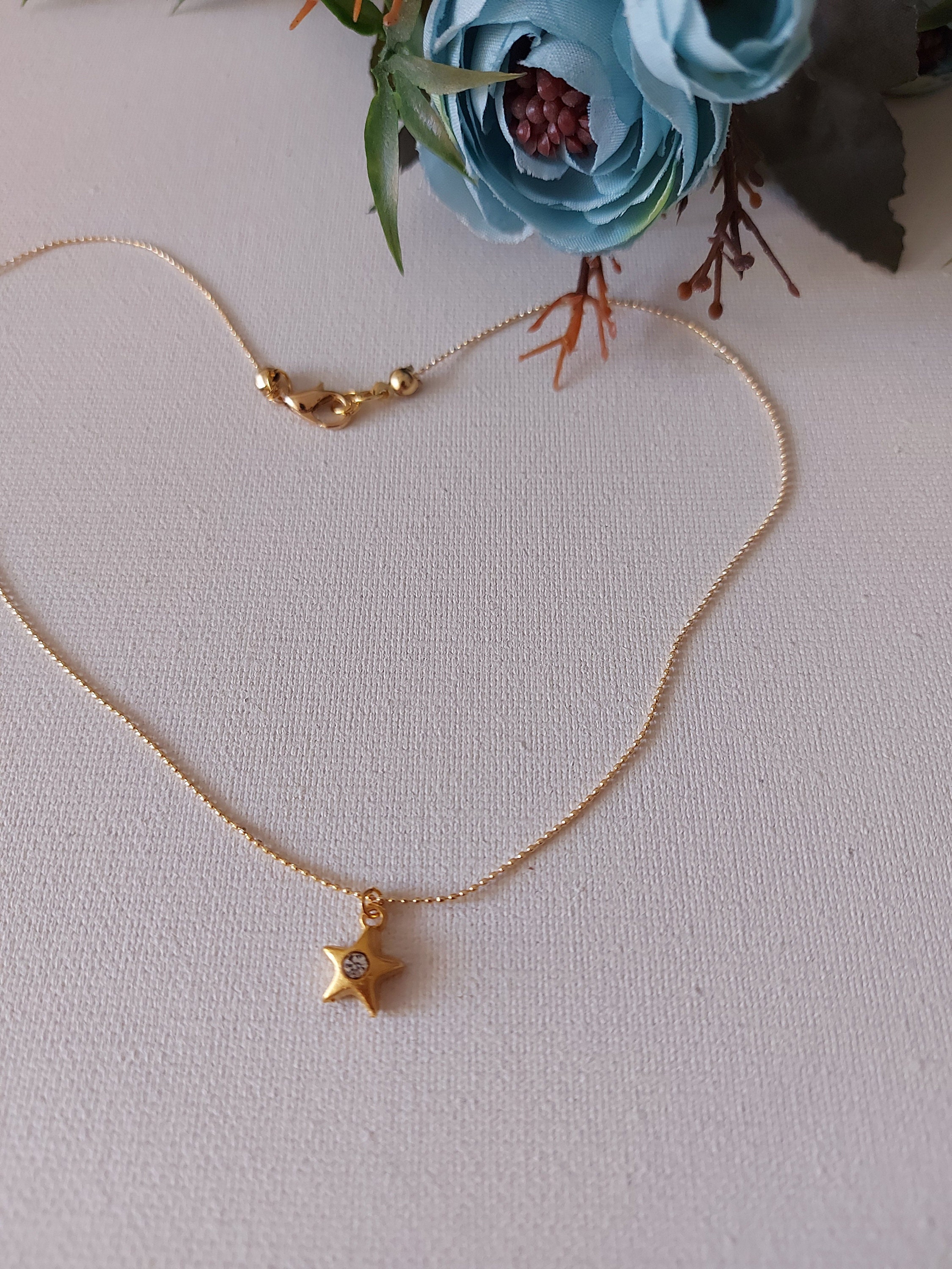 ●VVV● Star Pendant Bead Chain Surgical Necklace 23SSNK080S Star Necklace, Tiny Star Jewelry, Necklace for Women, Star