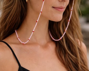 Cherry Beaded Eyeglass Chain: Handmade Sunglasses Lanyard, Kids Eyeglass Holder, Fruit Accessories, Foodie Gifts