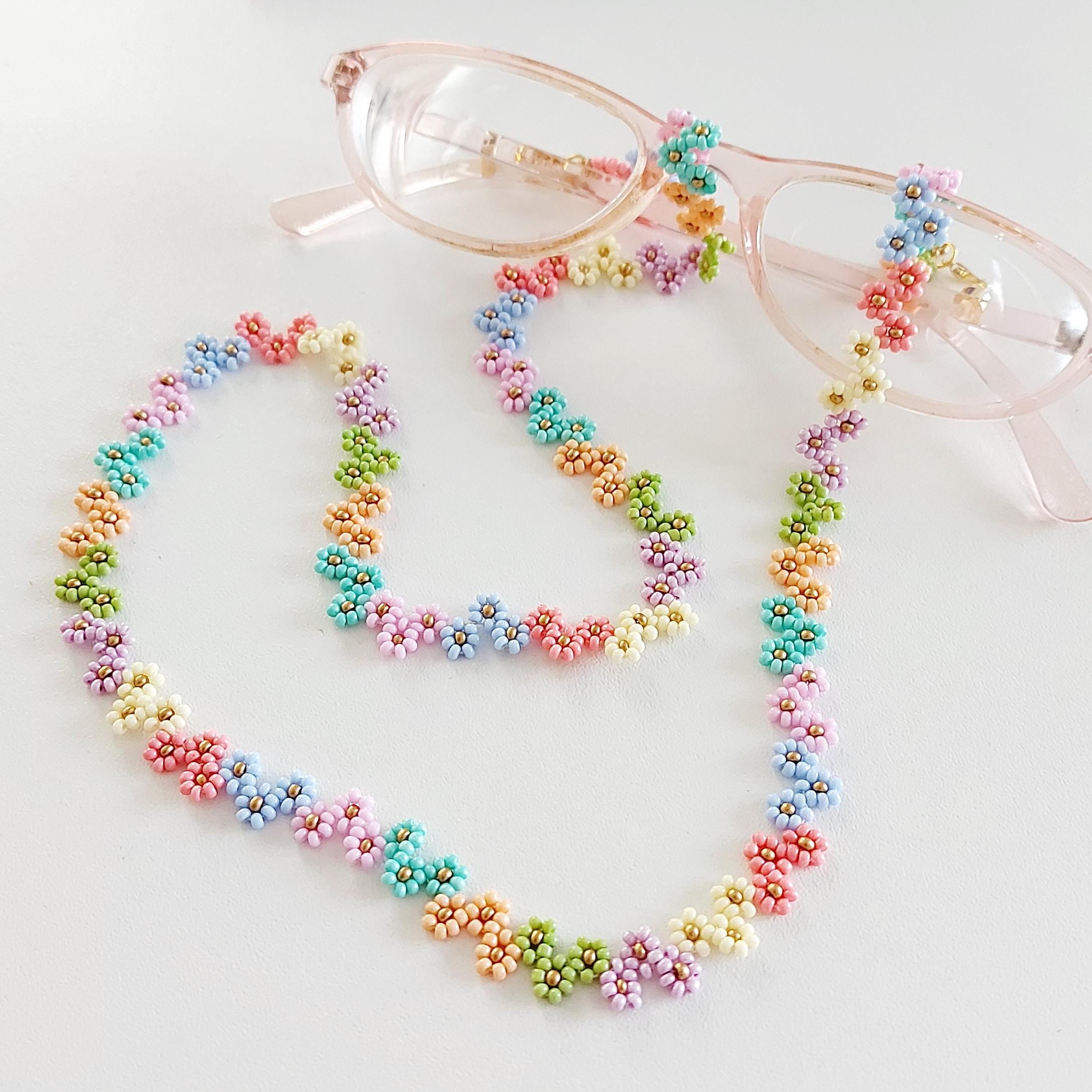 Wildflower Glasses Chain: Beaded Heart Sunglasses Lanyard, Pastel