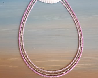 Pink Seed Bead Choker Necklace: Dainty Layering Jewelry, Summer Beach Boho Necklace
