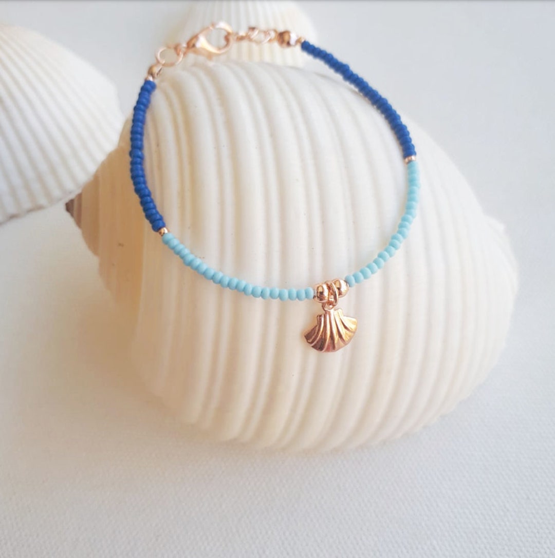 Beaded Bracelet, Seashell Bracelet, Blue Bracelet, Minimal Bracelet, Friendship Bracelet ...