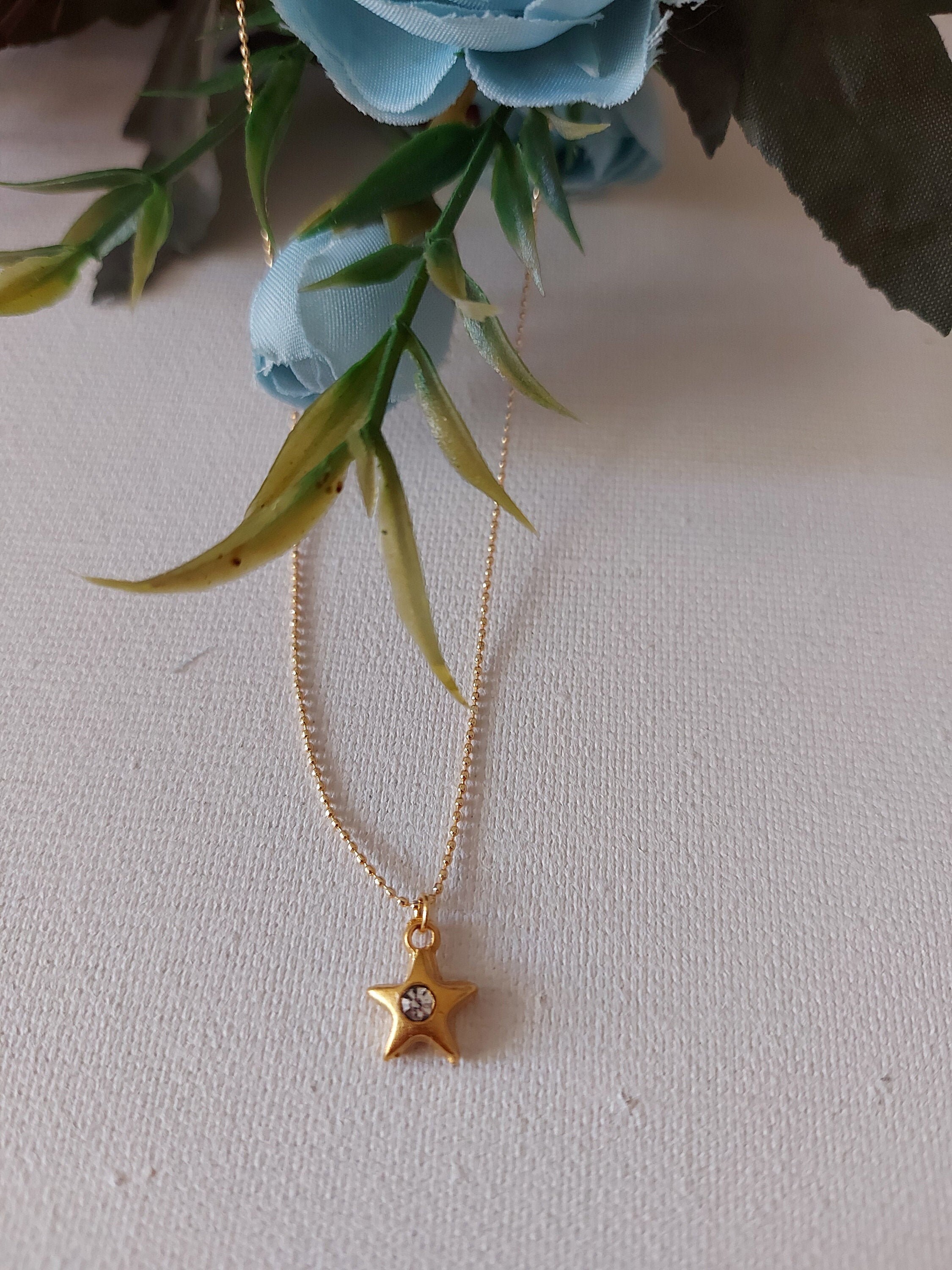 ●VVV● Star Pendant Bead Chain Surgical Necklace 23SSNK080S Star Necklace, Tiny Star Jewelry, Necklace for Women, Star
