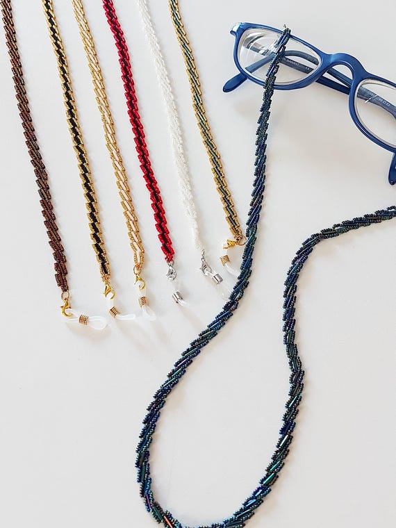 Handmade Patina Blue Glasses Chain, Miyuki Seed Bead  display picture 1