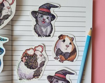 Guinea Pig Stickers (set of 3) - Guinea Pig Glitter Stickers - Guinea Pig Cartoon Stickers - Guinea Pig Stationary