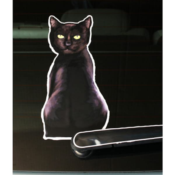 Black cat rear window wiper wagging tail sticker