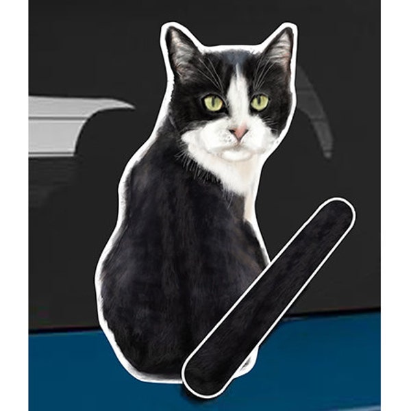 Tuxedo cat rear window wiper wagging tail sticker