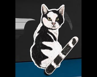 Black and White cat rear window wiper wagging tail sticker | Funny Car Decal Gift
