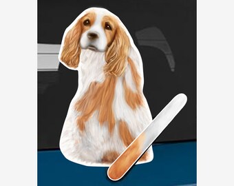 King Charles dog rear window wiper wagging tail sticker