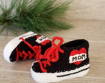 I love Mom baby shoes, Biker Baby Booties, Dirt Bike Baby, Mom Tattoo, Baby Shower gifts, Mother's day