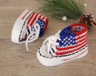 Baby Shoes, American FLAG Baby Shoes, 4th of July Baby Boy, Soft Baby booties, Handmade Baby Gift, Baby Shower gift