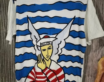 vintage J C Castelbajac super cool pop-art unisex colared polo tee-shirt / t-shirt/ top with sailor angel Philippe M/L