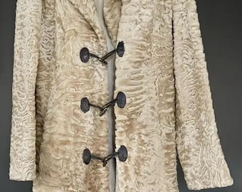 SALE! Rare archival/collectible fashion art to wear vintage Giorgio Armani beige/fawn/golden tan genuine persian lamb fur coat 46 M/L unisex