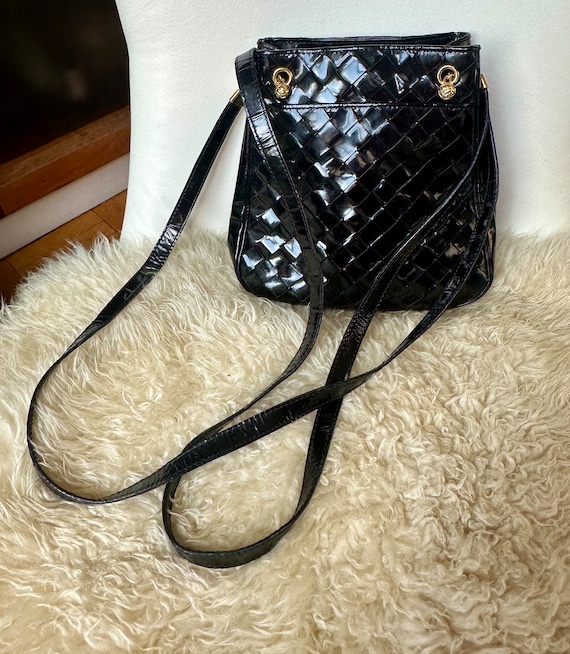 Vintage 60s Bottega Veneta Black Patent Leather, Enamel
