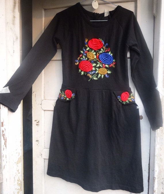 black dress with red and blue flowers Biba Blossom Minaret Dress Jennafer Grace