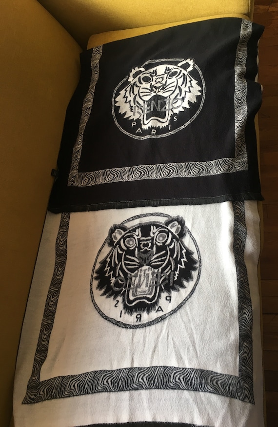 vintage Kenzo unisex long black white tiger scarf/