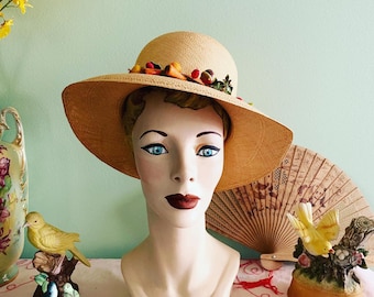 Chapeau de paille des années 50, chapeau de paille des années 40, chapeau de paille de légumes, chapeau de Panama, chapeau de Colombie, chapeau de paille vintage, chapeau de Thérèse Ahrens, chapeau d’été de large brim