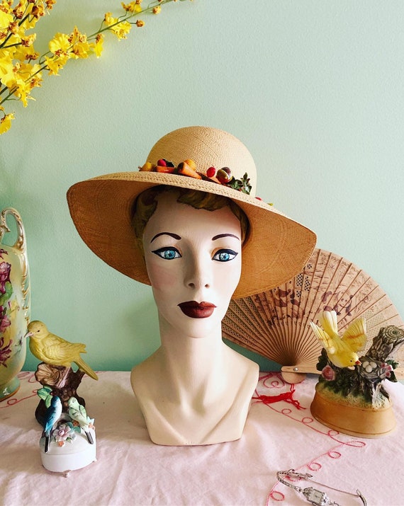 50s Straw Hat, 40s Straw Hat, Vegetable Straw Hat,