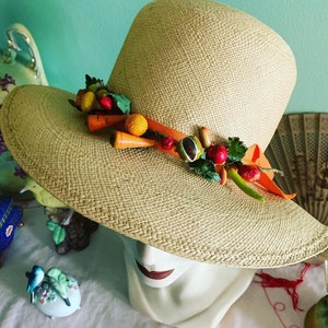 50s cappello di paglia, 40s cappello di paglia, cappello di paglia vegetale, cappello di Panama, Columbia Hat, cappello di paglia dell'annata, Therese Ahrens Hat, cappello estivo tesa larga immagine 4
