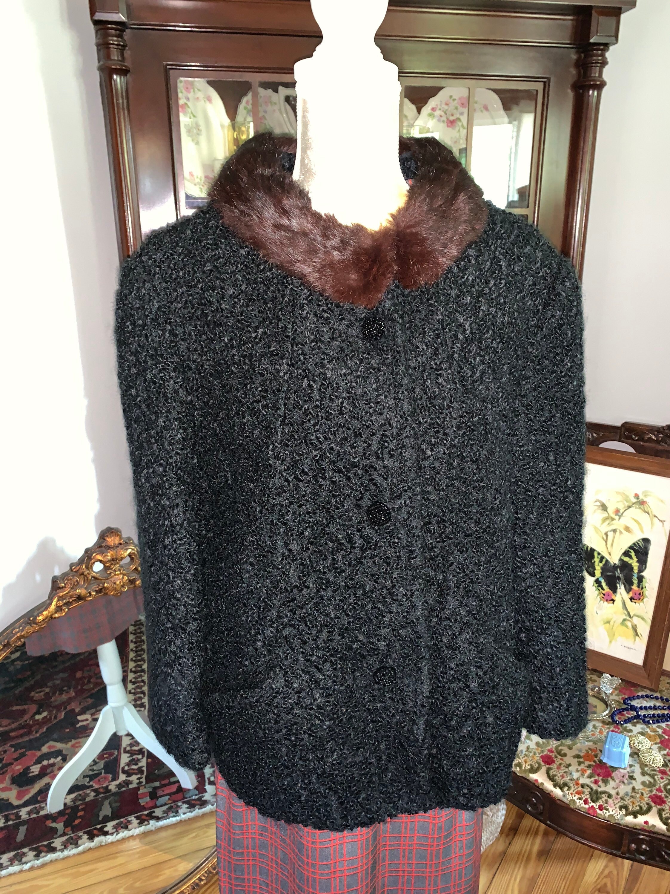 Vintage Faux Lambs Wool Coat Mink Collar Coat Cocoon Coat Etsy
