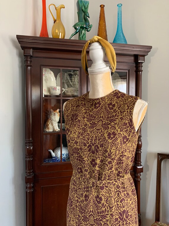 50s Linen Dress, Mustard and Wine Linen Dress, 60… - image 3