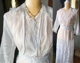 Wiktoriańska biała sukienka, edwardiańska biała sukienka, zabytkowa suknia ślubna, sukienka na przyjęcie ogrodowe, antyczna sukienka na herbatę, sukienka na popołudniową herbatę, antyczna
