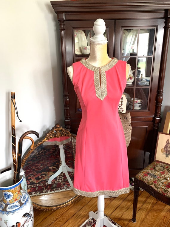 60s Hot Pink Dress, Boho 60s Dress, Size Small Dr… - image 1