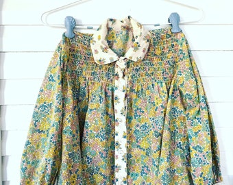 Vintage Prairie Girls Blouse, Cottagecore Little Girl Blouse, Vintage Boho Flower Print Shirt, Button Up Shirt, Adorable