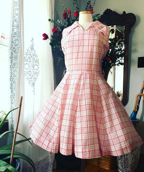 50s Checkered Dress, 50s Dress Size Medium, 50s Re