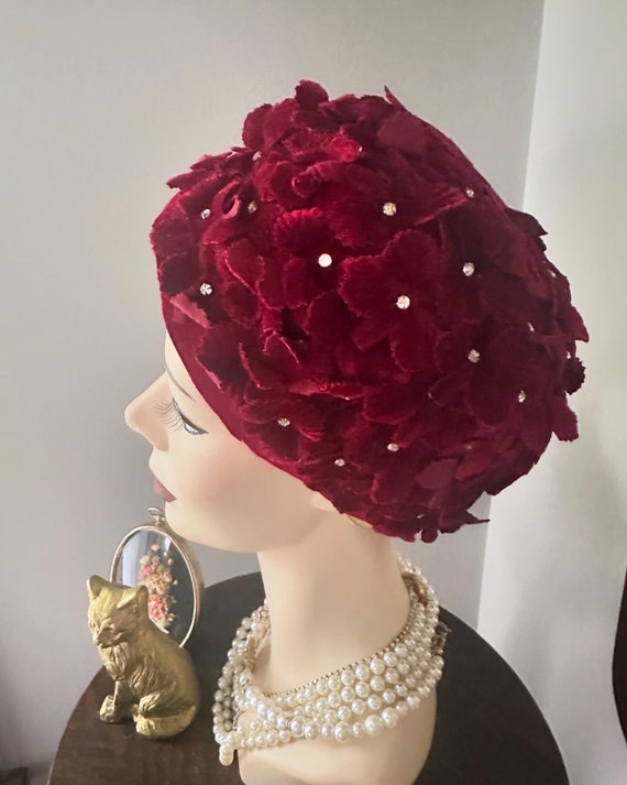 Vintage Velvet Flower Hat, Mr John Velvet Floral … - image 4