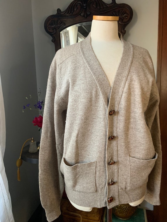 Vintage Pendleton Cardigan, Vintage Tan Wool Leath
