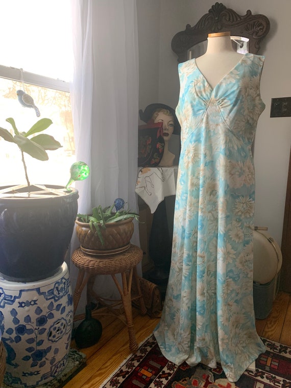 1970s Blue XL Dress, 70s Blue Plus Size Maxi Dres… - image 6