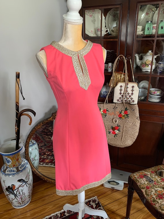 60s Hot Pink Dress, Boho 60s Dress, Size Small Dr… - image 9