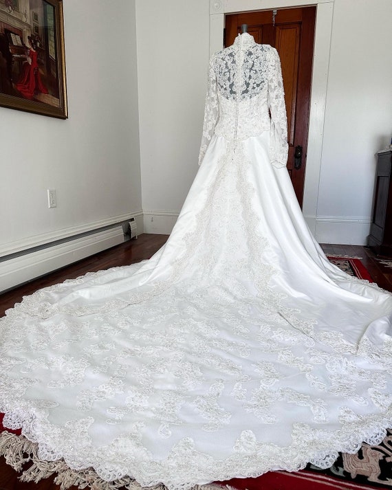 1990s White Wedding Dress, Vintage Morilee Wedding Dress, Satin