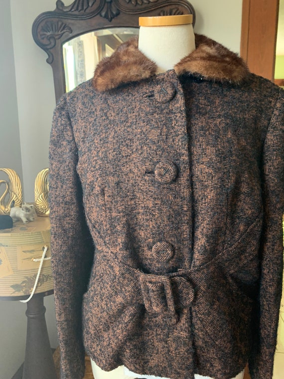 40s Brown Boucle Wool Cropped Jacket, Vintage Brow