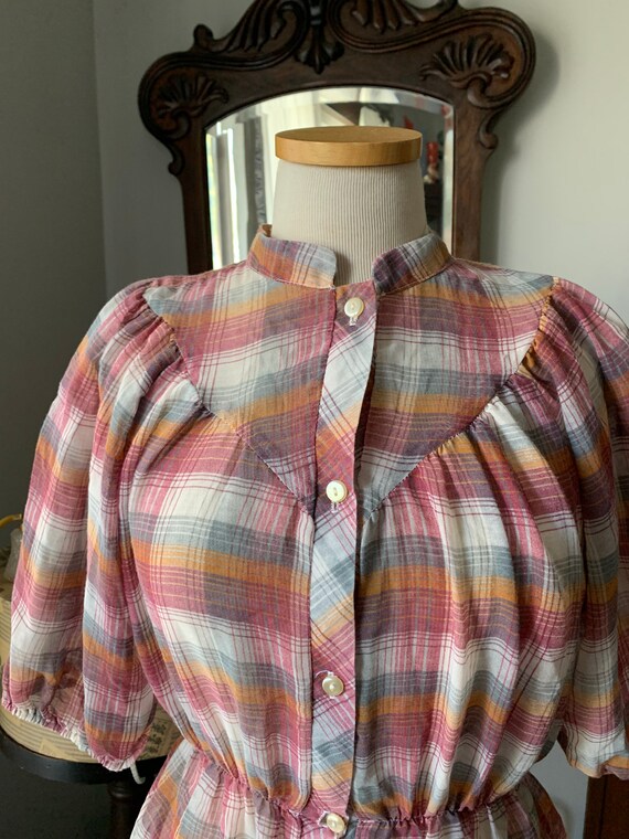 Vintage Plaid Prairie Blouse, 70s Plaid Blouse, V… - image 4