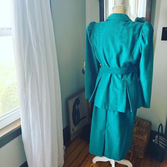 80s Teal Green Business Suit, 1980s Sabino Micros… - image 9