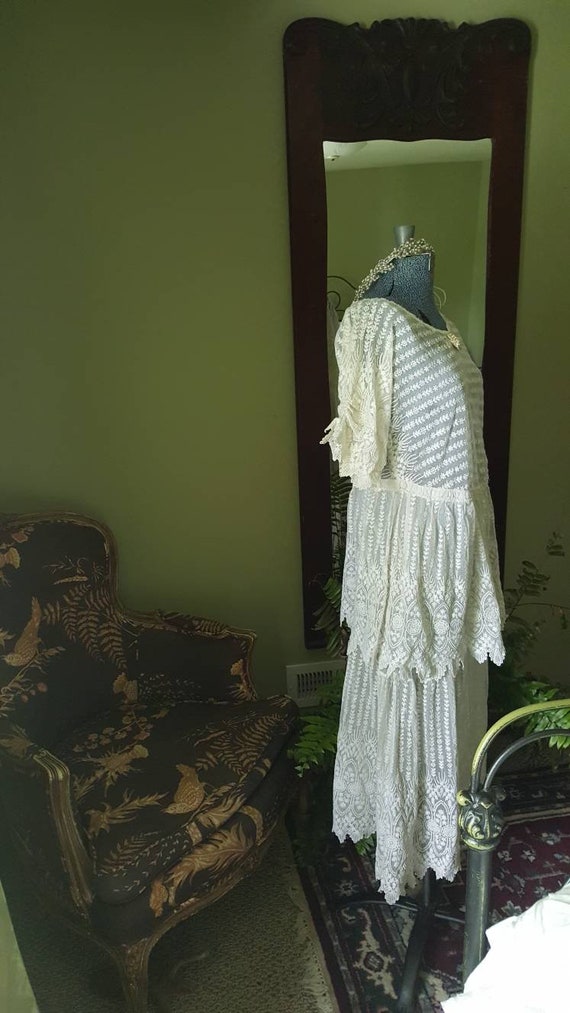 Edwardian French Lace Wedding Dress, 1920s White … - image 6