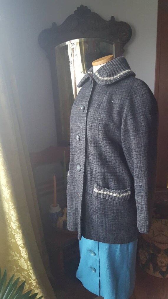 50s Grey Wool Plaid Coat, 1950s Grey Wool Coat, 4… - image 6