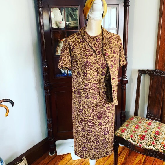 50s Linen Dress, Mustard and Wine Linen Dress, 60… - image 6