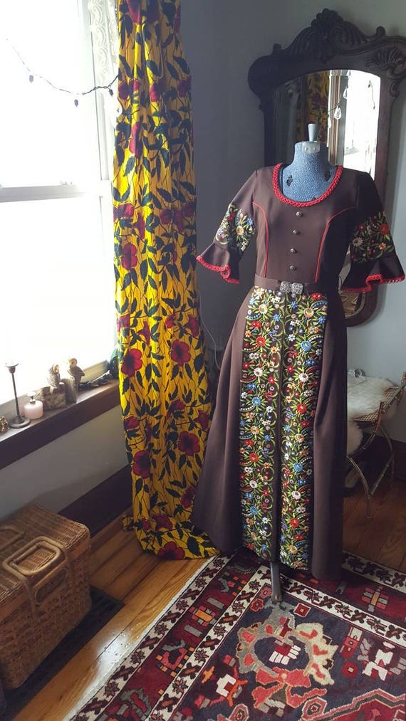 60s Embroidered Dress, Vintage Embroidered Dress,